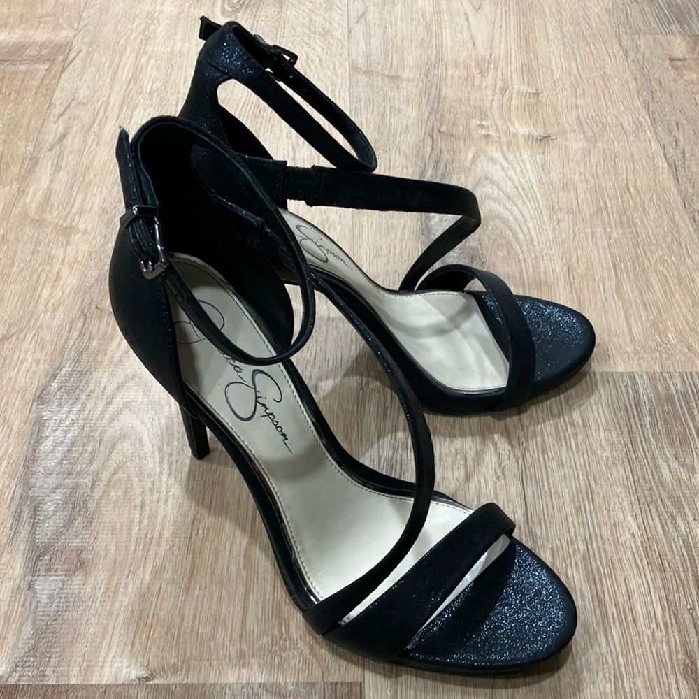 Jessica Simpson Black Strappy Glitter High Heel Sandals